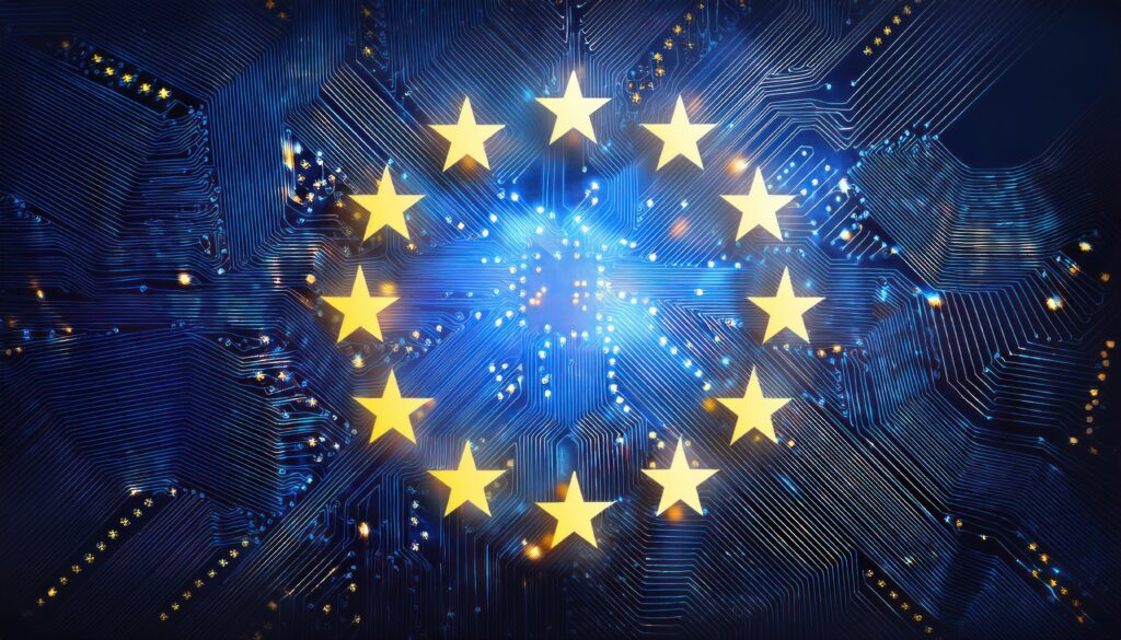 European Union Digital Technology and Innovation, Futuristic Abstract Design with Circuit